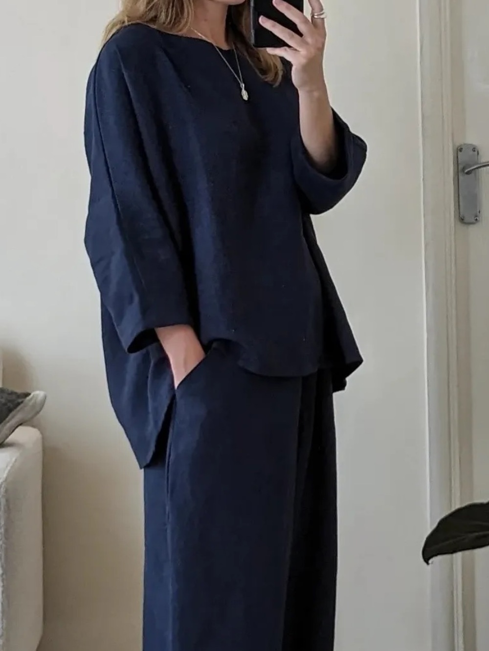 Calm Amongst The Chaos Indigo Linen Potter Top